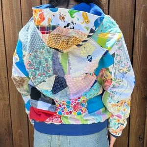 Hand crafted, patch work quieted hoodie.One of a kind!
